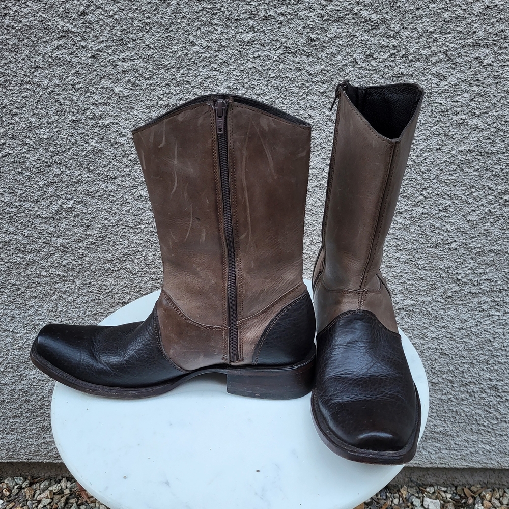 Men's Potro Rebeld Two-Tone Brown Leather Western Zip Boots 8.5